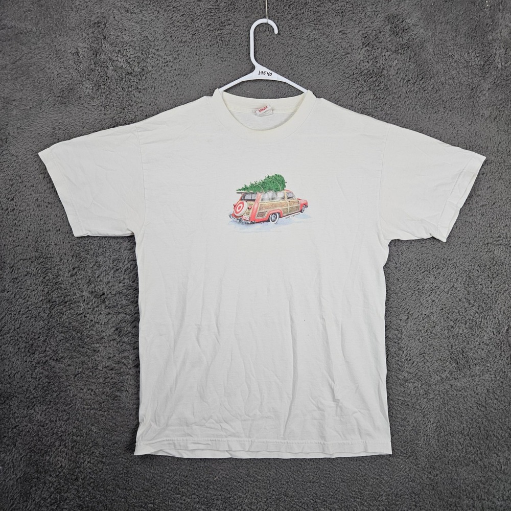 Vintage 2000 Target Christmas Woody Wagon Graphic T-Shirt Mens White Large L
